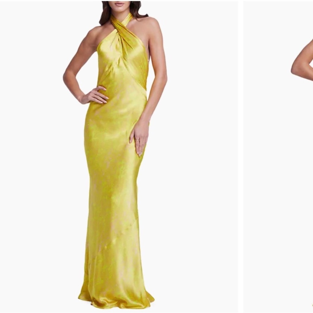 NWT L'AGENCE Estee Twist Neck Dress in Lemon Tonic Python Snake 100% Silk Gown - Picture 1 of 15